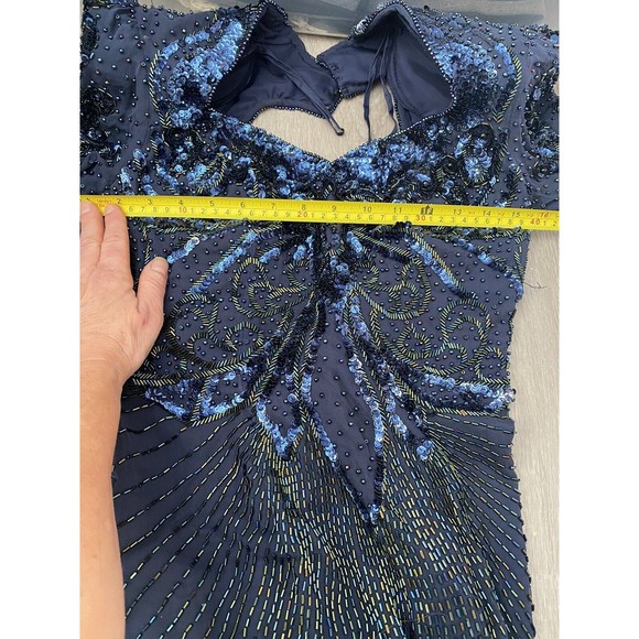 Vtg Alyce Flapper Art Deco 100% silk Navy beaded Pageant gown, Open Back Size 4 - Picture 9 of 12